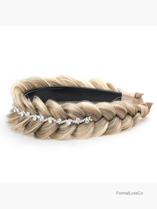 Wide Fishtail Braided Headband with Crystal Decoration Elastic Non-Slip main image 7